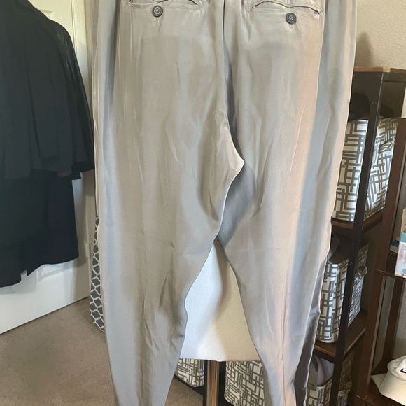 ATM 100% silk gray joggers with blue stripes. Flat front elastic back and hem. - Picture 13 of 15